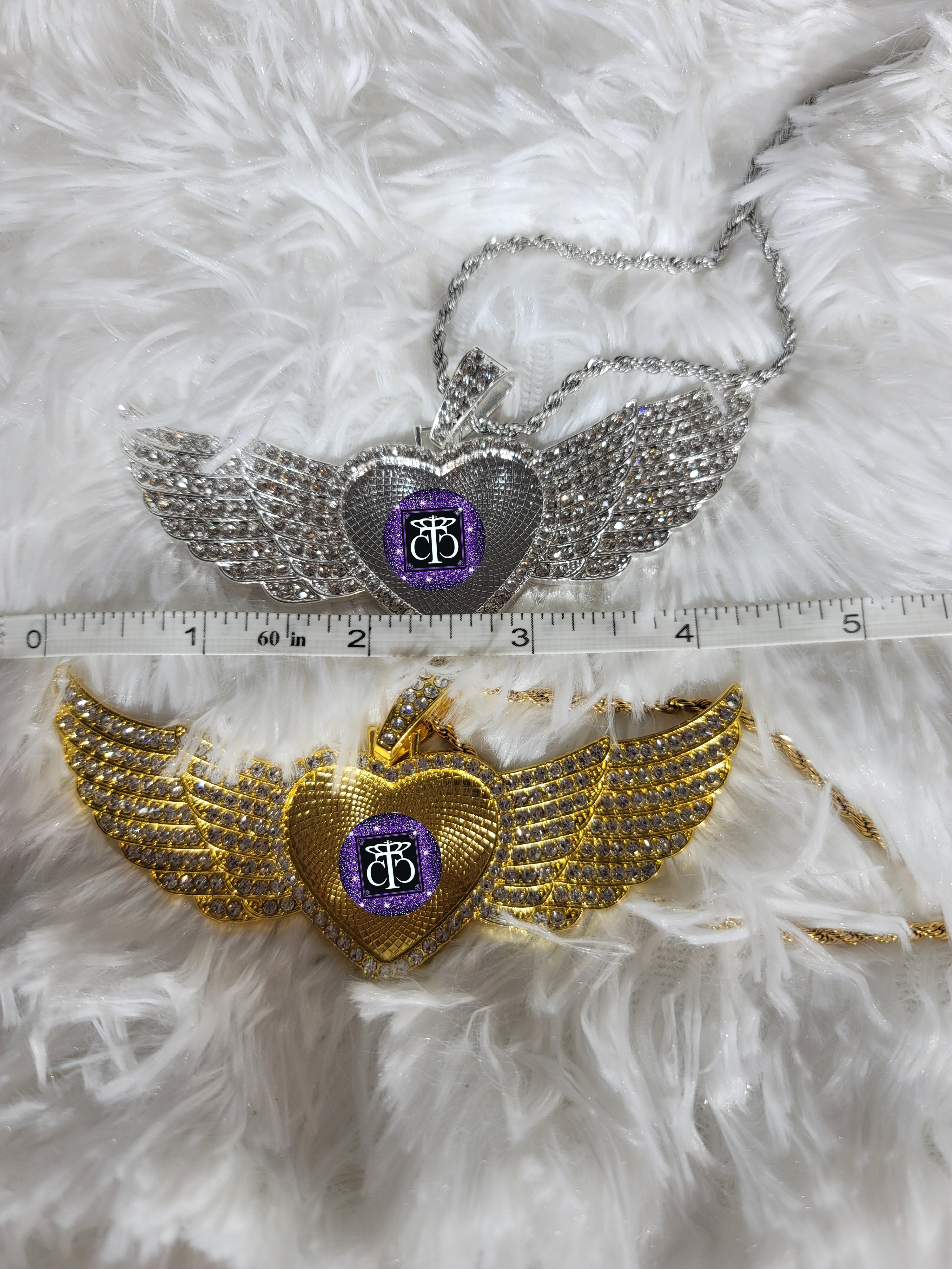Bling Heart Angel Wing Pendant and Necklace