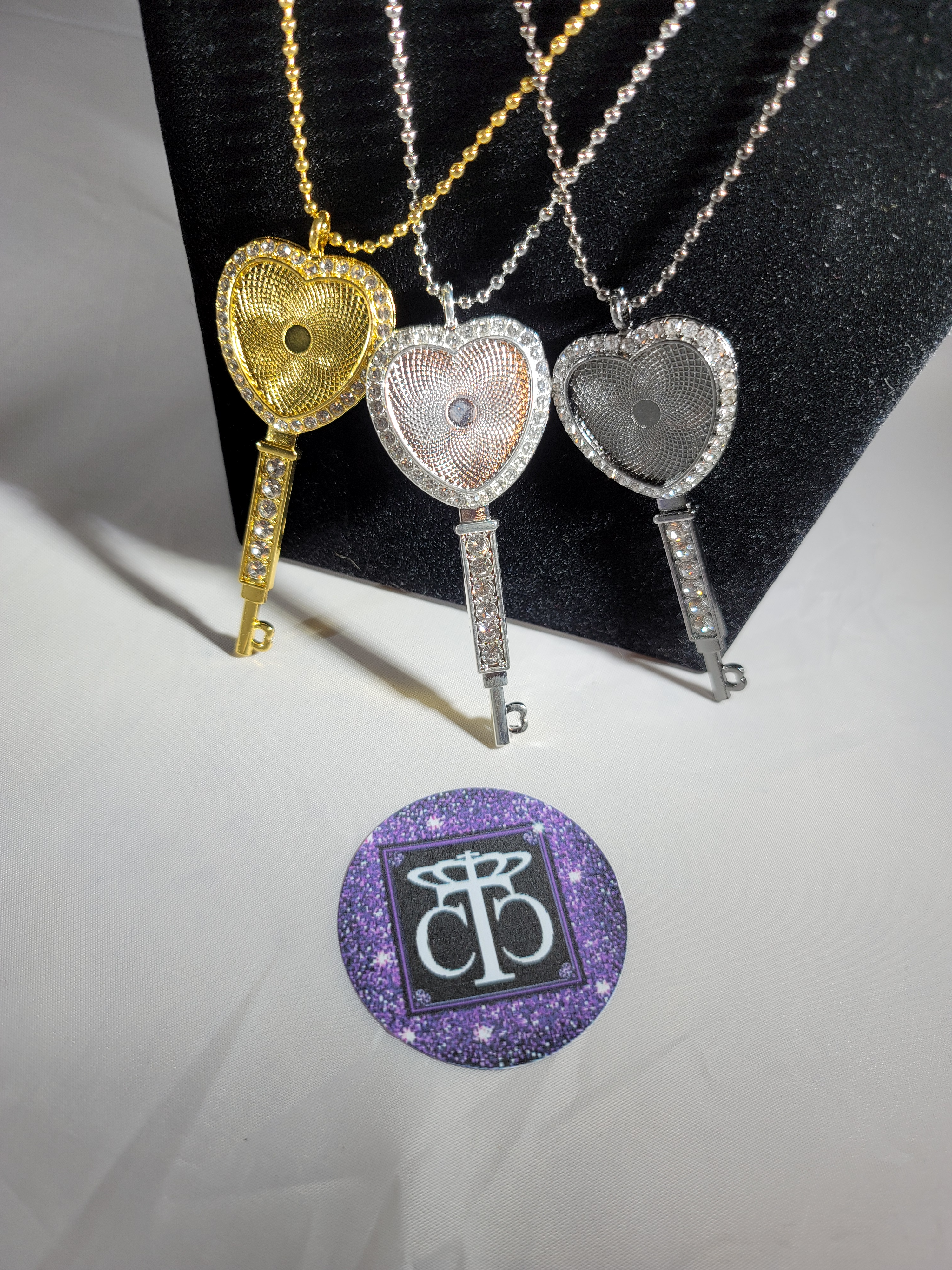 Bling Heart Key Pendant and Ball Necklace