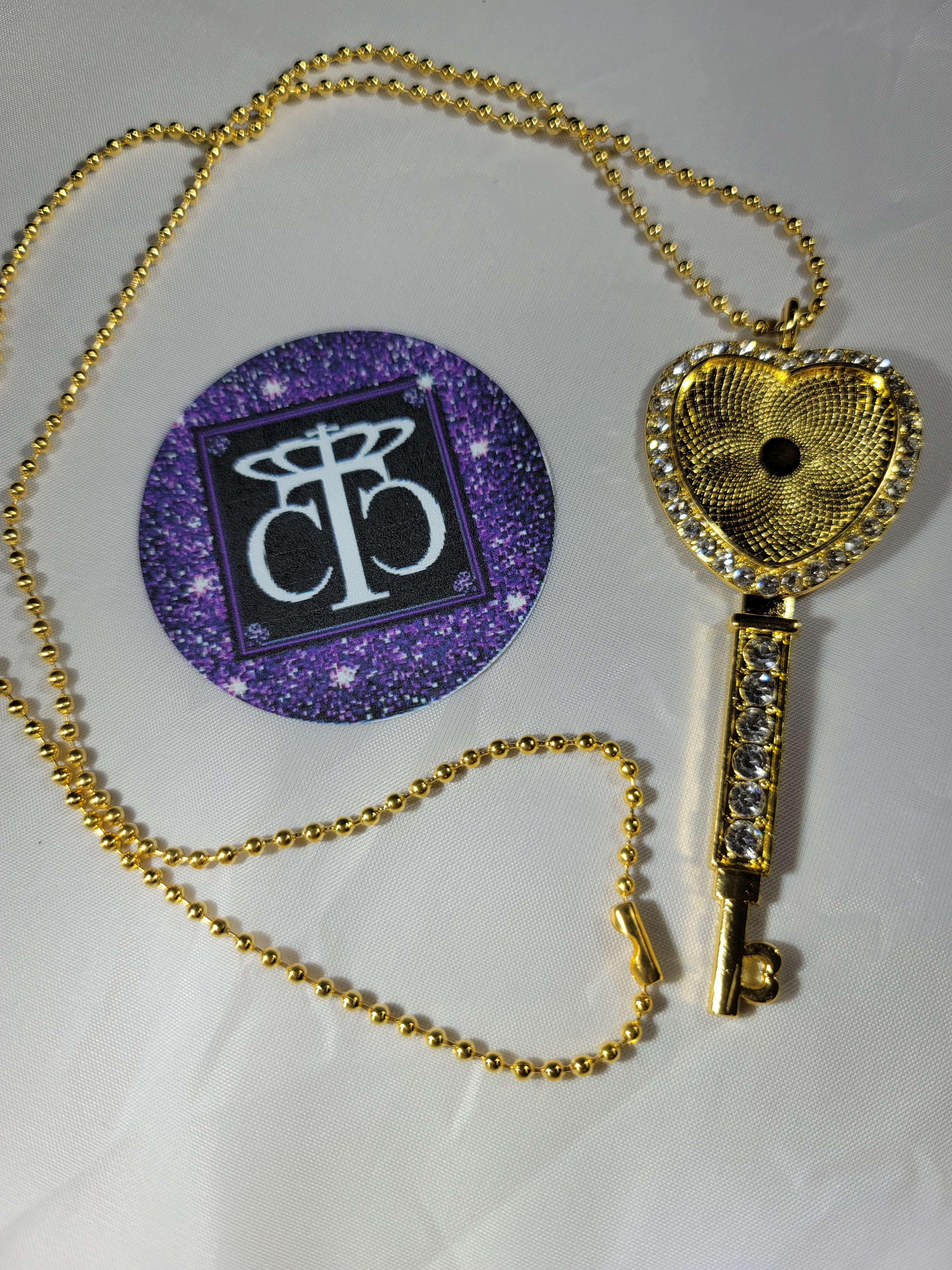 Bling Heart Key Pendant and Ball Necklace
