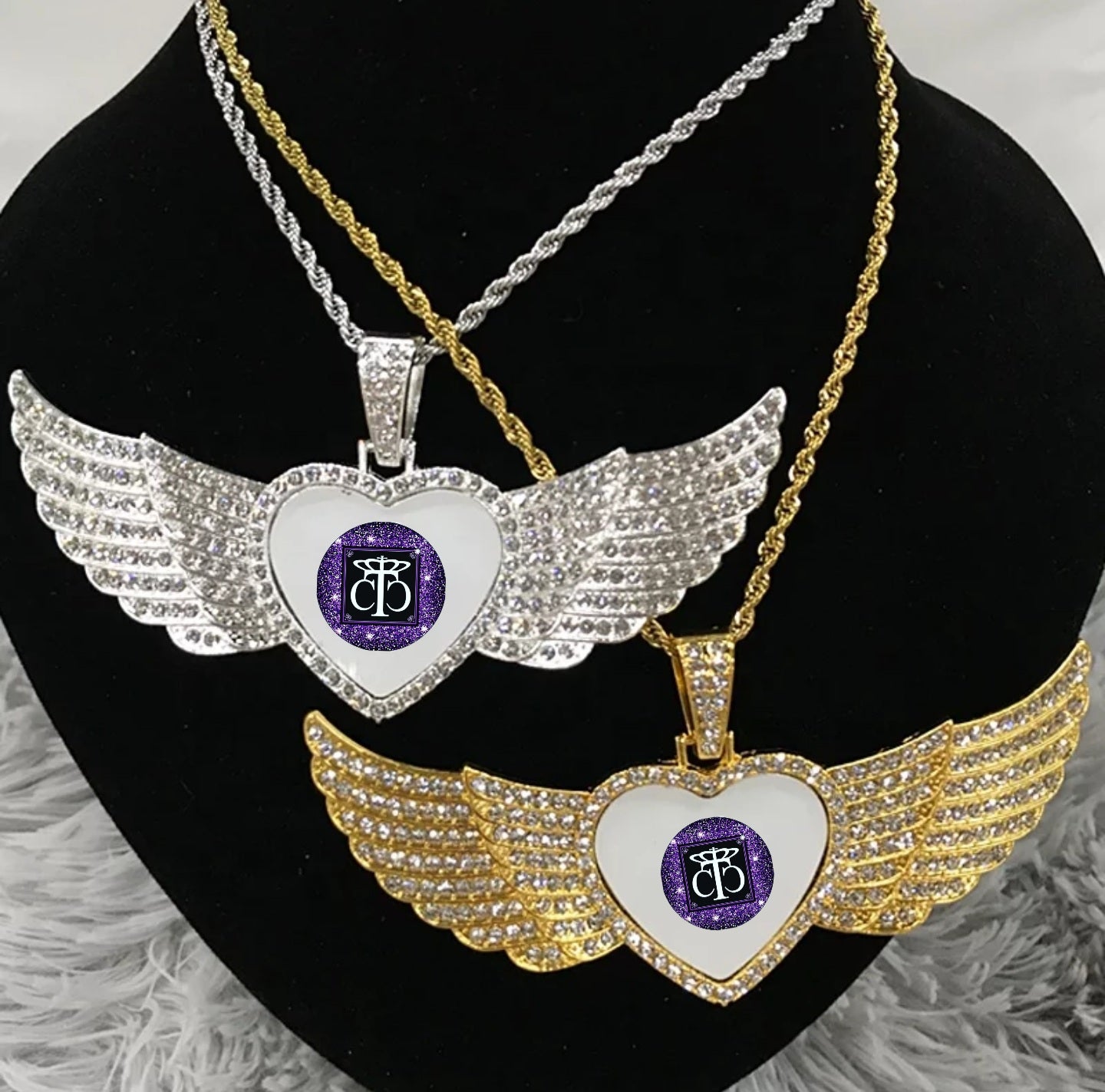 Bling Heart Angel Wing Pendant and Necklace