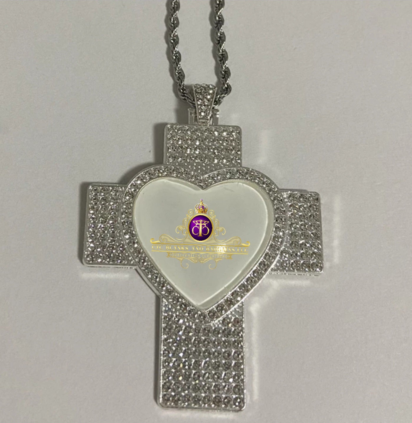 Bling Cross Heart Pendant and Necklace