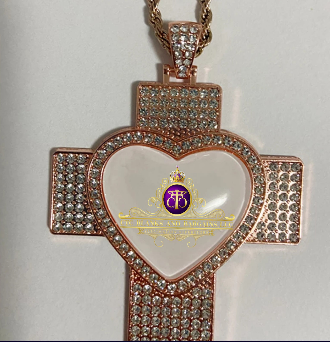 Bling Cross Heart Pendant and Necklace