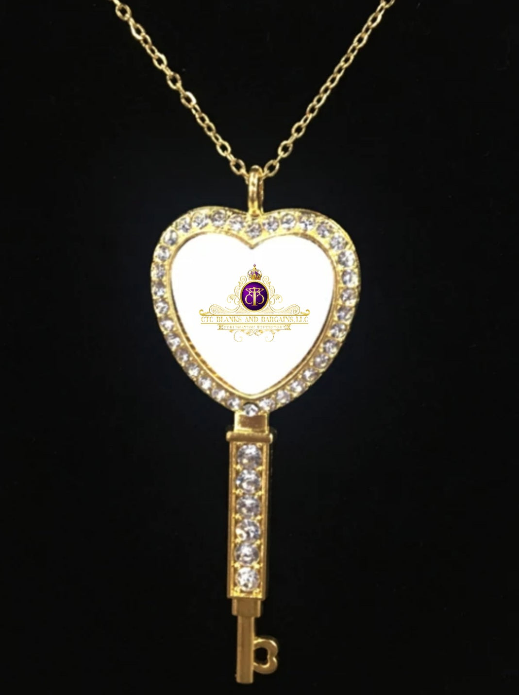 Bling Heart Key Pendant and Link Necklace